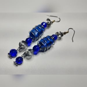 NWOT Hand Made Deep Blue Dangle Earrings